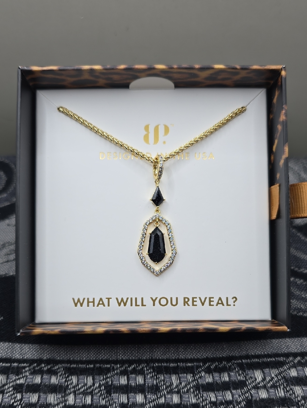 Bomb Party Be Untamed Necklace "Weight Of Want" LC Onyx Sandstone GP NK68583
